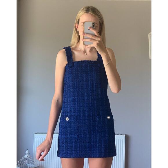 ZARA BLOGGER FAVE!!! Tweed Jumper Dress with Jewel Buttons NWT 💙 - Picture 12 of 16